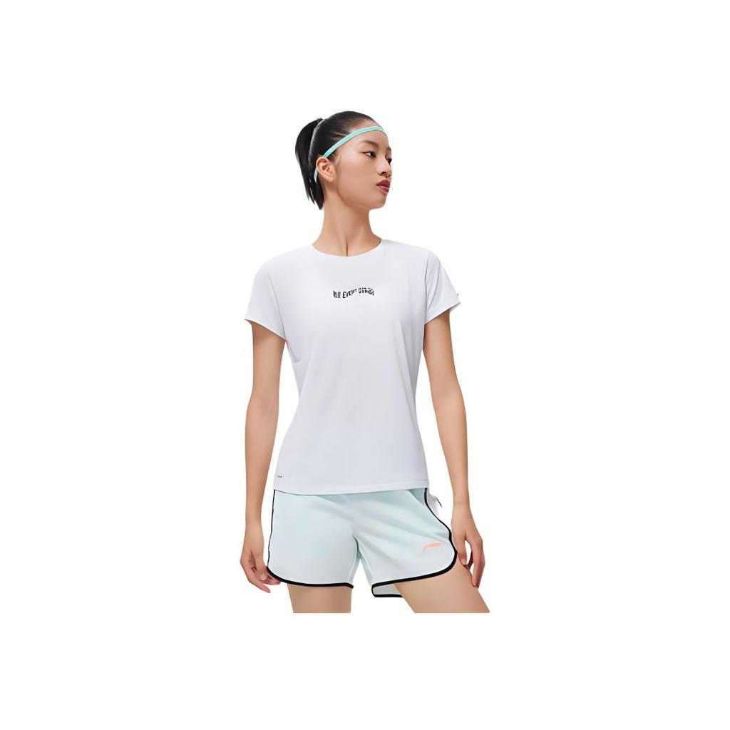 Li Ning Laufserie Buchstaben-Print Rundhals Kurzarm T-Shirt Damen Tops Standard-Weiß ATST066-4