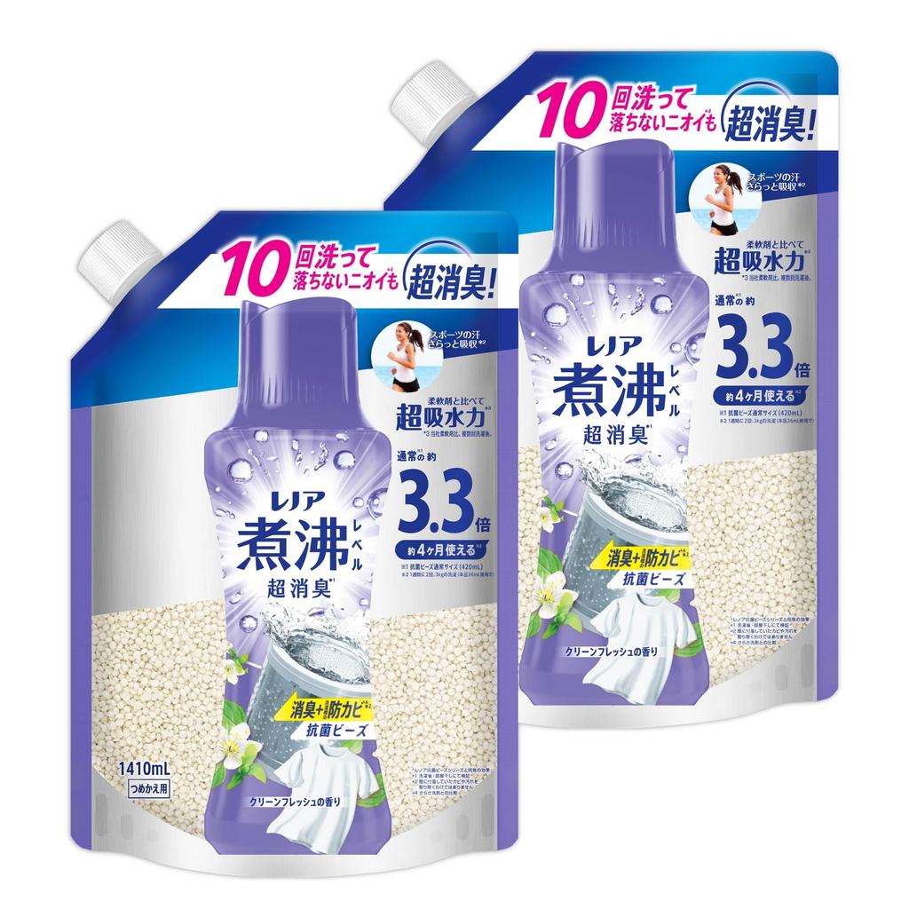 Lenor Clean Fresh Boiling Level Ultra Antibacterial Beads Washing Machine Mold X 2 Bags Refill, Deodorizing, + Prevention, 1,410mL [Large Capacity]