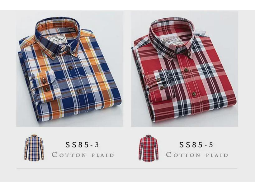 Camisa de Cuadros de Algodón de Manga Larga para Hombre con Cuello Mao - Ropa Casual Moderna para Primavera y Otoño