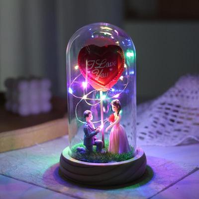 LED Luminous Gold Foil Rose Flower In Glass Dome - Valentine's Day Gift & Tabletop Ornament