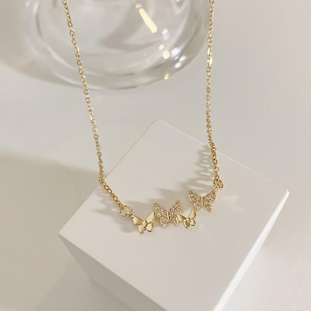 Damen Chirurgenstahl Vier-Schmetterlinge Familienkette