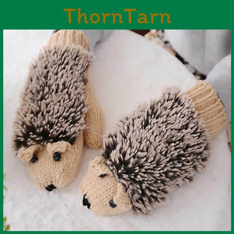 Cozy Women Girls Warm Cartoon Hedgehog Gloves Soft Knitted Winter Mittens