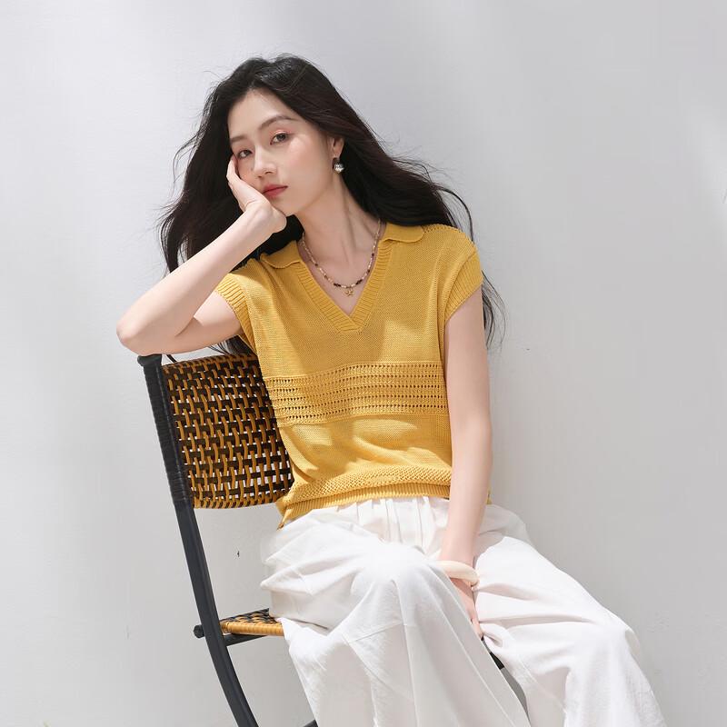 Women's Hollow Knit Polo Collar Top