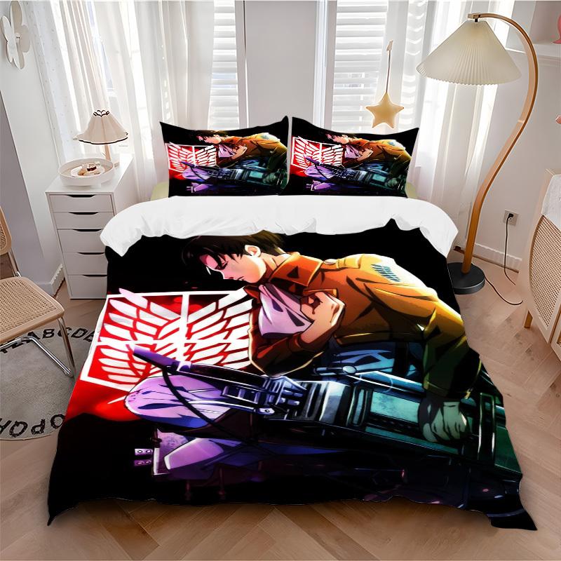 Attack on Titan Aufklärungstrupp Bettwäsche-Set Bettbezug Geschenk für Schlafzimmer, Enthält 1 Bezug und 2 Kissenbezüge, Ohne FüllungB159