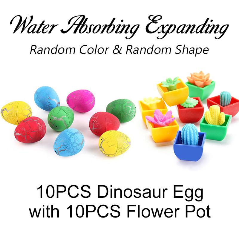Creative Growing Up In Water Ornaments Set 10/20PCS Dinosaur Eggs with 10/20PCS Mini Flower Pot Festival Party Carnival Gift ZYF