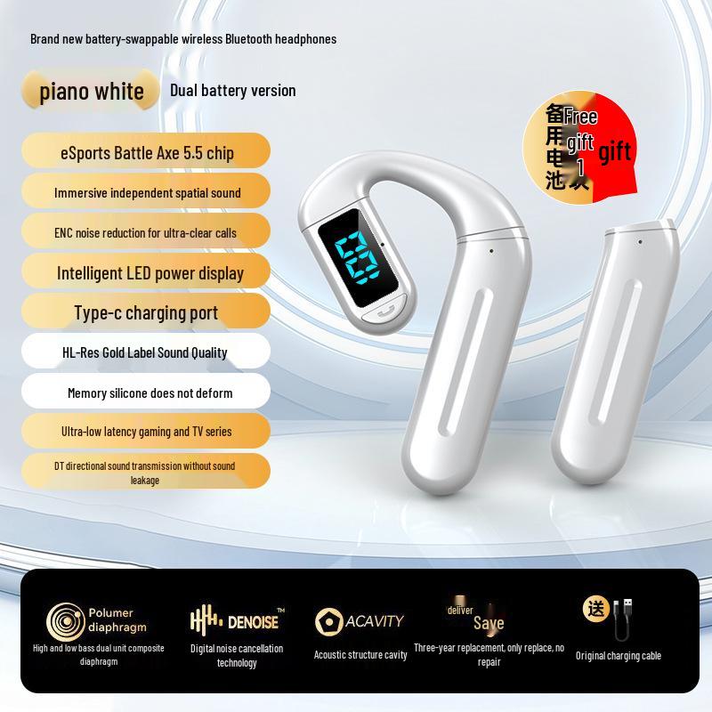 2026 Bluetooth Single Ear Wireless Earphone with Long Battery Life, Comfortable Over-Ear, Bone Conduction for Driving