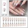Leopard Print Rhinestone Bow Wearable False Nails - 24 Long French Tips
