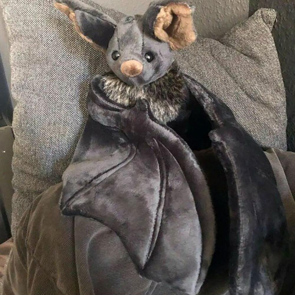 Vivid Stuffed Bat Doll Plush Throw Pillow with Realistic Foldable Wing Seat Cushion Kawaii Halloween Xmas Ornament Bat Dolls