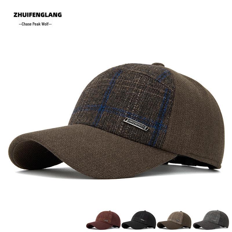 Classic French Style Plaid Baseball Cap for Women - Gold Thread, Hard Brim, Fashionable Autumn/Winter Accessory