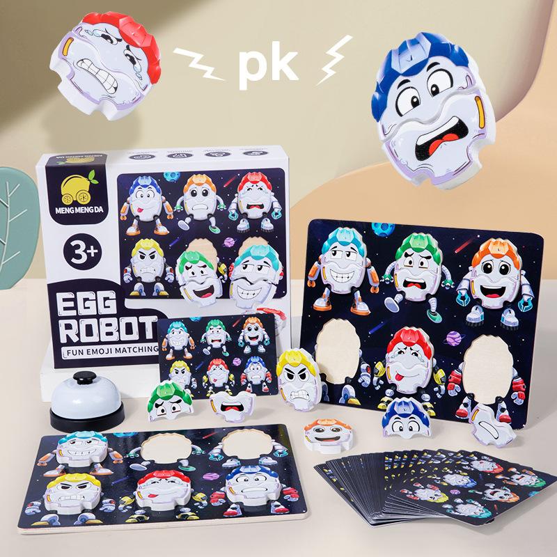 Children s Egg Robot Expression Pairing Interactive Table Games Early Education Puzzle Wooden Toys