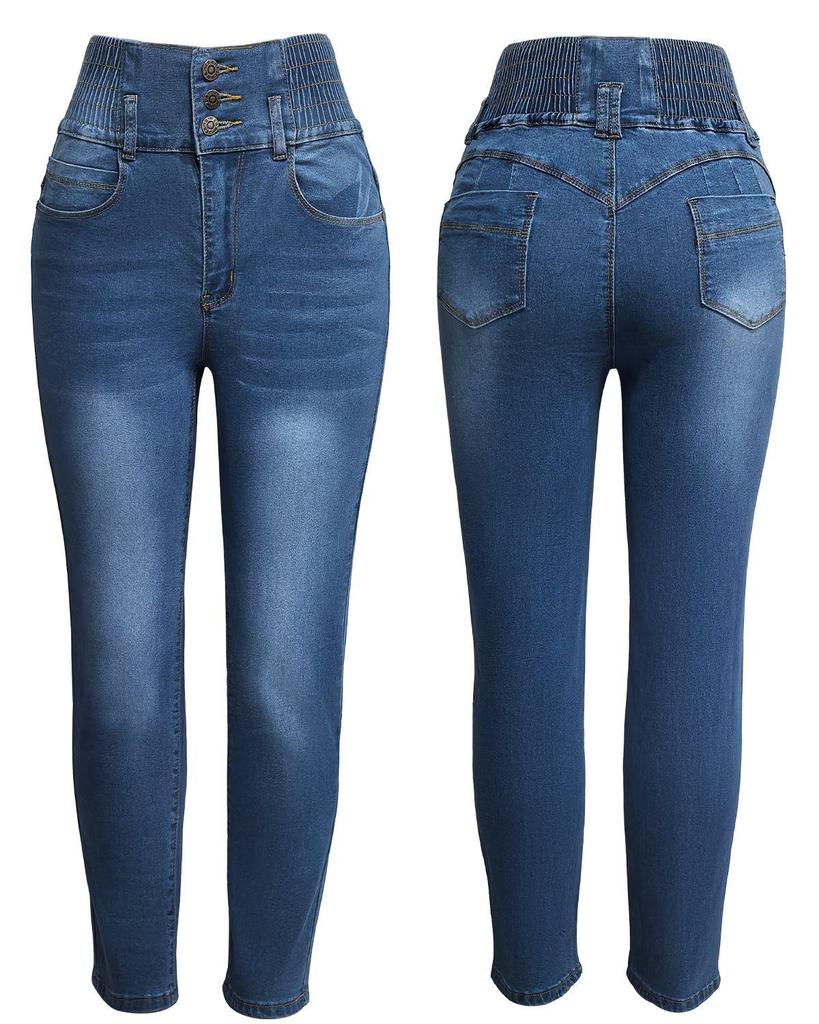 Evropské Horké Výprodejové Štíhlé Pružné Dlouhé Džíny s Vysokým Pasem - Sexy Skinny Kalhoty Zvedající Zadek