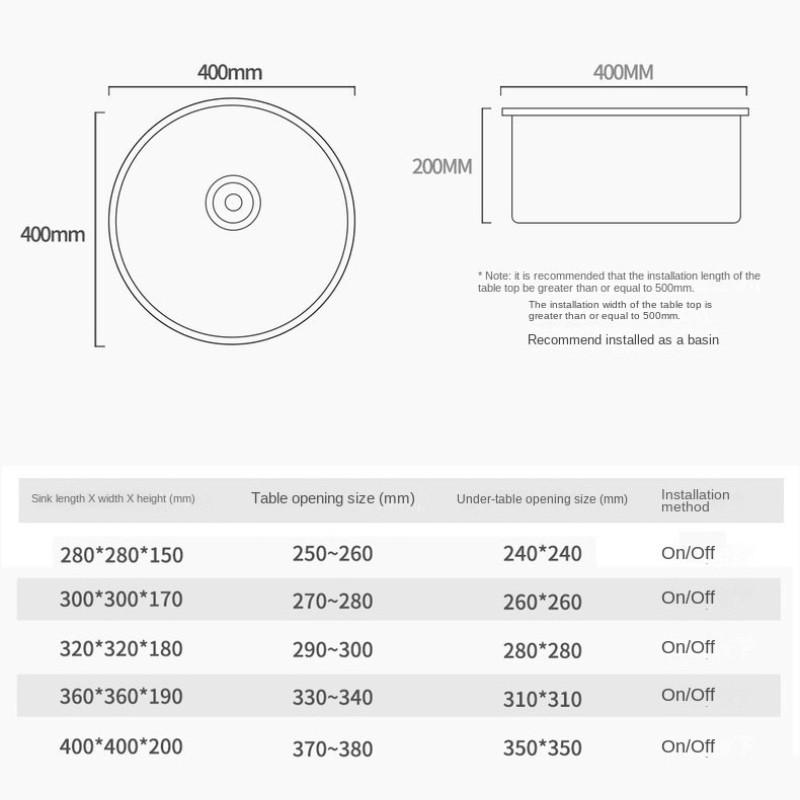304 Stainless Steel Sink Vegetable Washing Basin Under Counter Basin Round Nano Island Counter Bar Small Single Basin Kitchen Sink