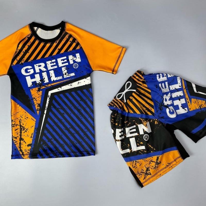 2026 New Street Style Yellow/Blue/Orange Color Scheme Tracksuit Short-Sleeve + Shorts Men's Training Suit 2-Piece Set