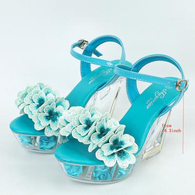 Cunha 11cm boate sapatos de cunha flor com sapatos femininos passarela pólo sapatos de dança fundo de cristal LFD-1101-A20