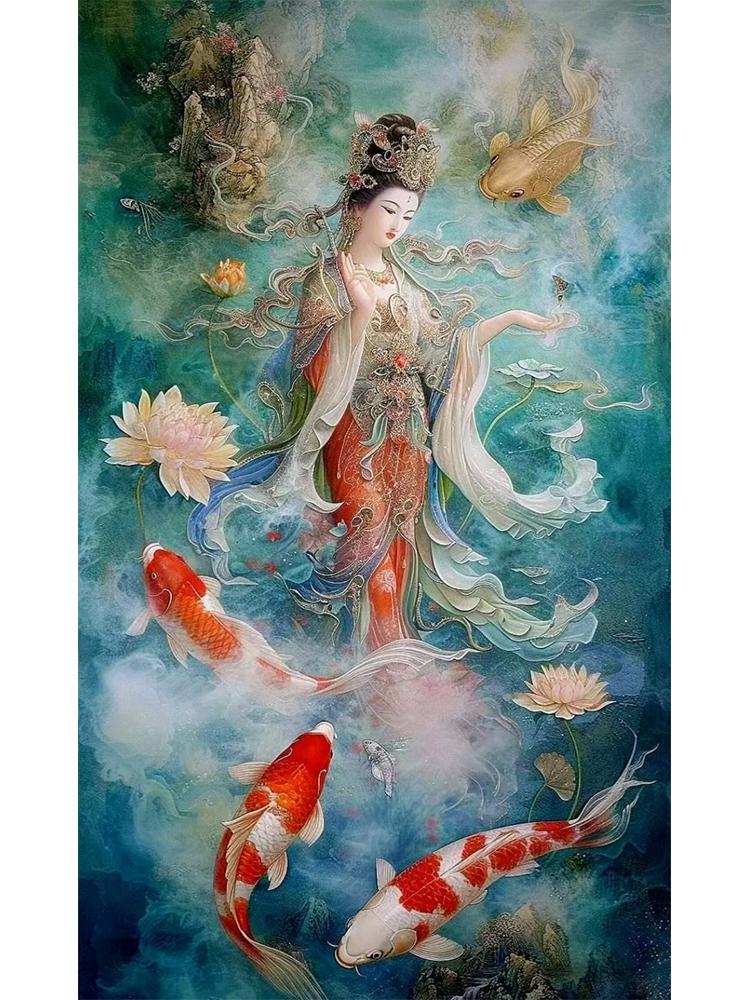 Farbige Buddha-Statue Guanyin DIY Stickerei Voll Quadratisch/Rund Diamant 5d Kreuzstickerei Mosaik Buddhistische Konzeption Lotus