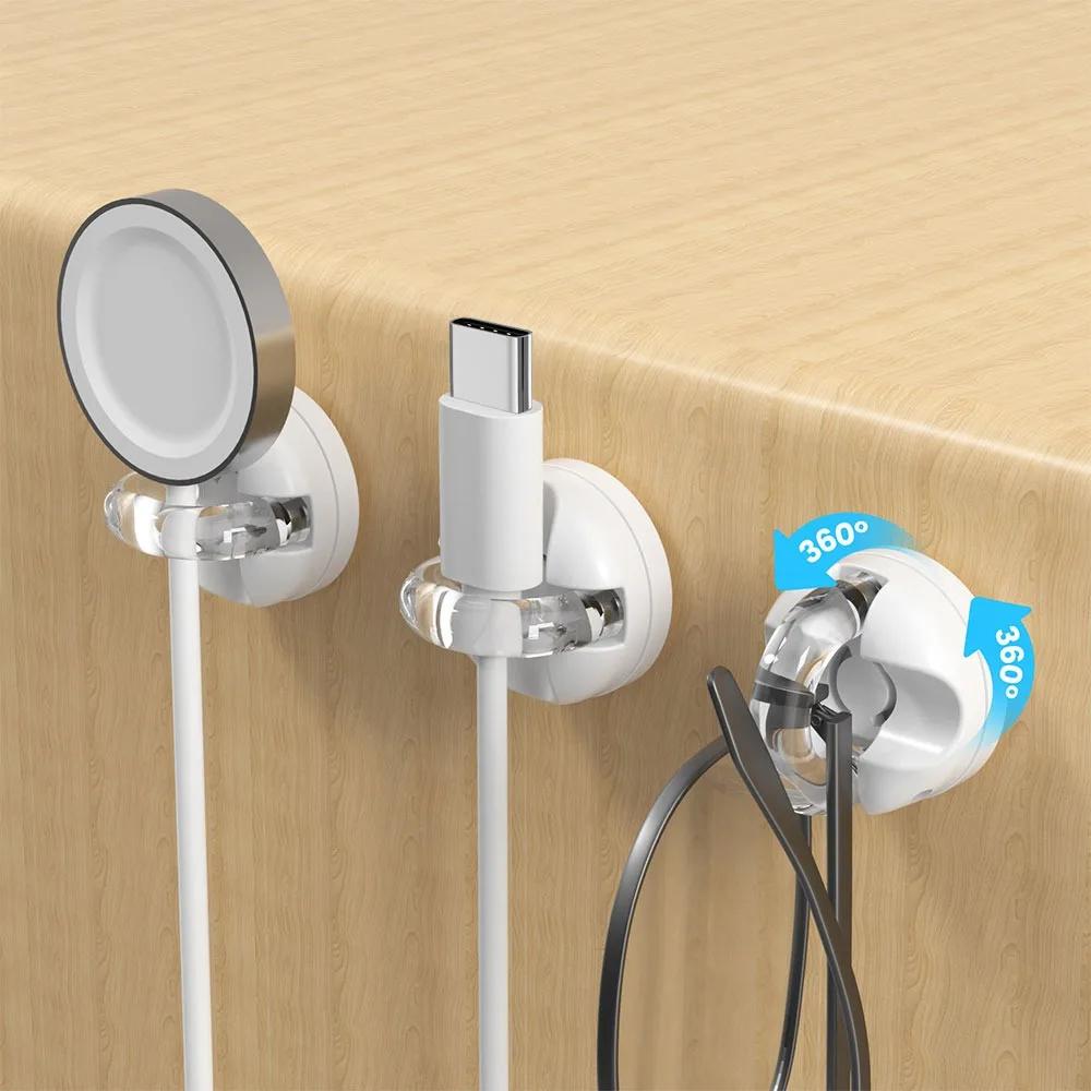 3pcs Magnetic Desktop Cable Organizer Rotatable Multi-functional Power Cord Storage Self-Adhesive Multi-functional Hook белый