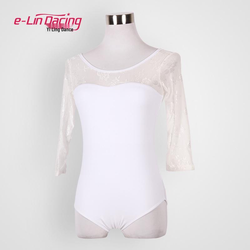 

Женский кружевной комбинезон со средним рукавом для тай-чи, гимнастики, воздушной йоги, балета, танцев и тренировок. M белый