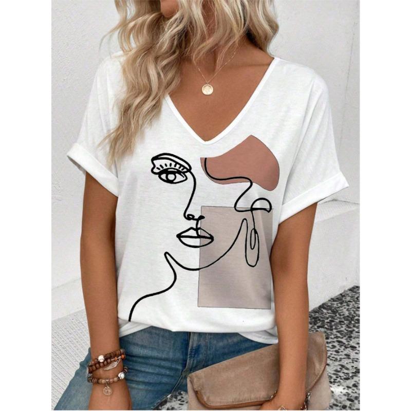 Summer Women's 3D Printed Women's V-neck T-shirt Casual T-shirt