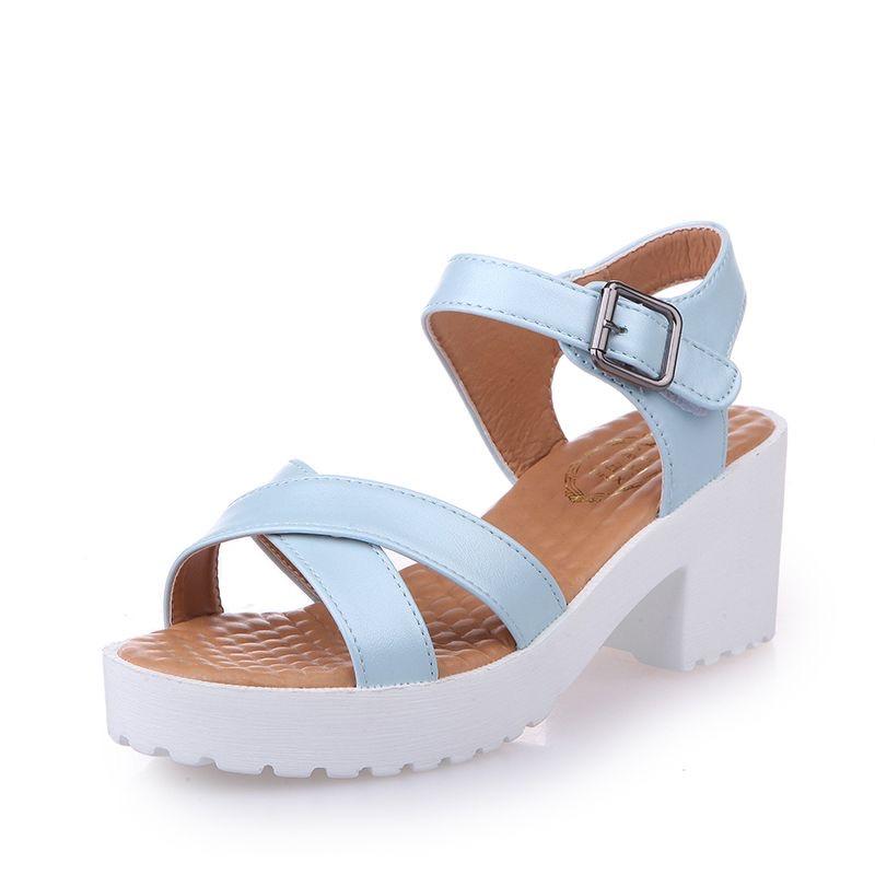 Women Shoes Egoddess Outdoor Buckle Slope Shoes Round Toe Platform High Heels Wedges Sandals