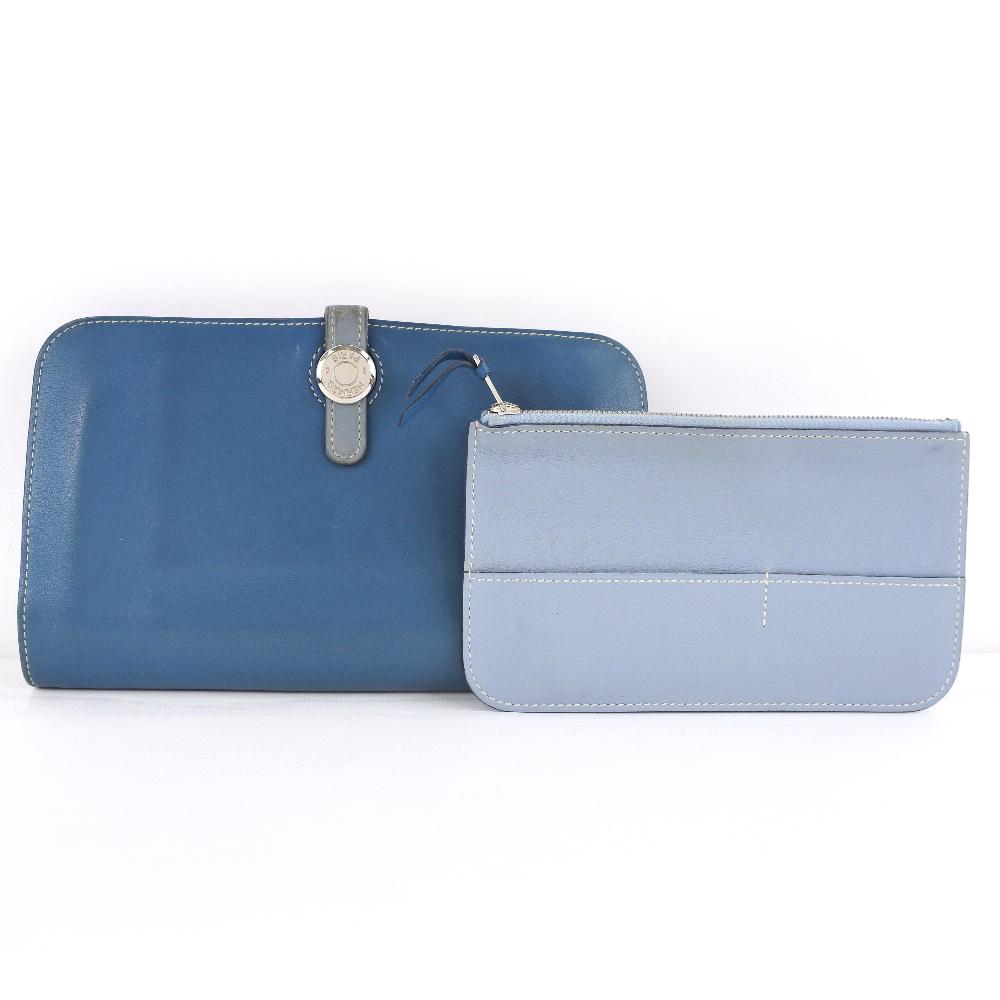 HERMES Dogon Purse Blue Calfskin unisex Used