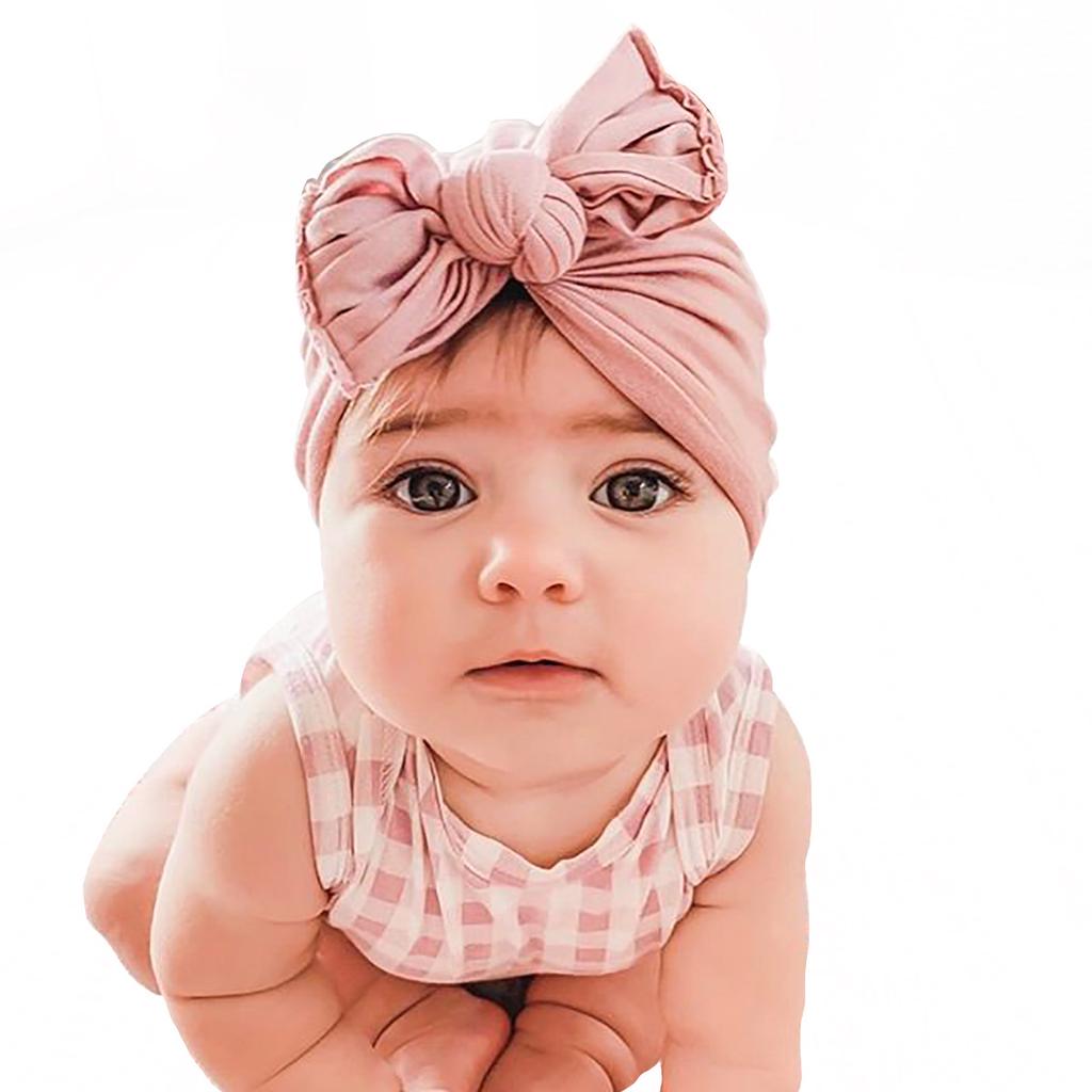 2021 new pleated baby hat bow children's hat baby solid color knotted pullover hat Indian hat