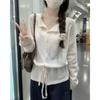 Women S Long Sleeve Knit Sweater With Waist Tie Hollow Out Fashionable