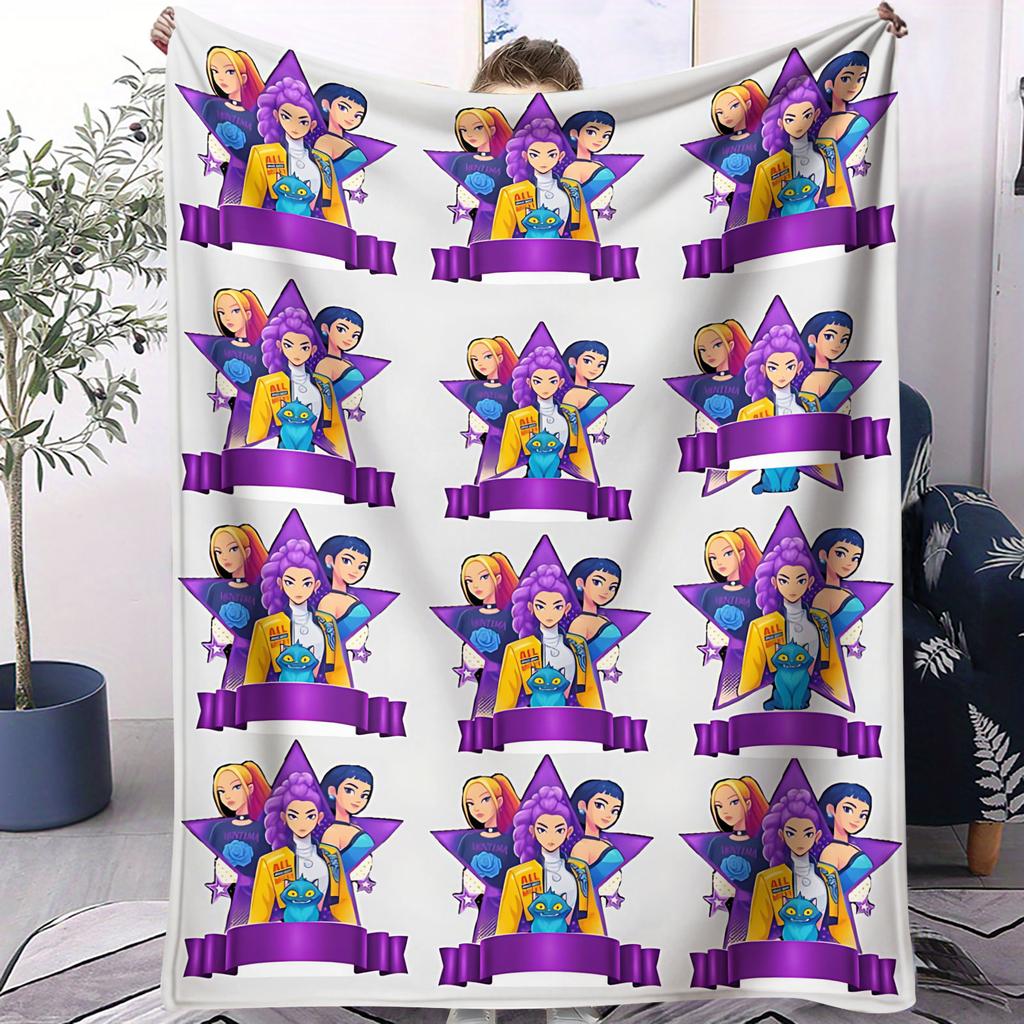 K-POP Demon Hunters Flannel Throw Blanket Huntrix Tiger Soft Warm Sofa Bed Cover Travel Camping Home Leisure for Girls Fans Gift