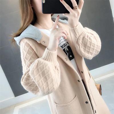 Large Size Jacket Women's Fall and Winter Sweater Thickened Long-sleeved Medium-length Stretch Knit Loose Cardigan Jacket