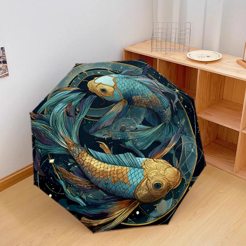1 PC Automatic Folding Umbrella - Koi Fish Pattern, Portable & Foldable Design with 8 Ribs, Christmas Birthday Gifts