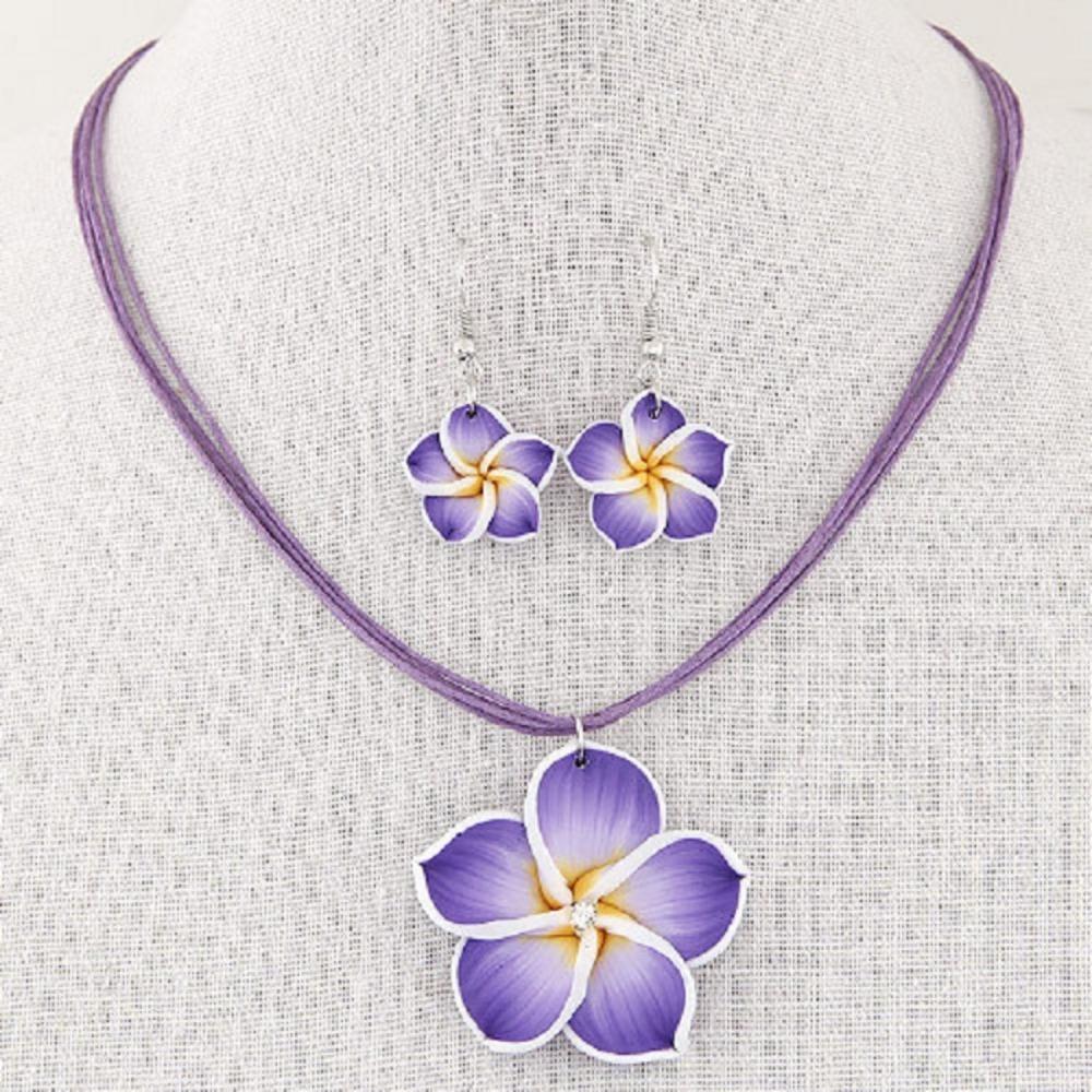 Boho Floral Pendant Necklace & Earrings Set] 1 Set Boho Vintage Floral Pendant Necklace and Earrings Set with Wax Rope Jewelry
