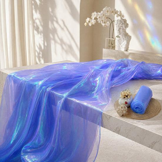 Iridescent  Organza Fabric, 59 Inch Wide Holographic Sheer Gauze, Lightweight Organza for Wedding & Halloween Decor, Photography Backdrop, DIY Dress