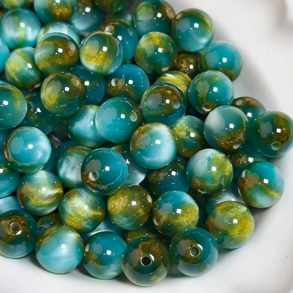 10pcs Dreamy Starry Sky Streamer Smudged Jade Flower Gold Through-hole Round Beads Loose Beads Diy Handmade Beaded Bracelet Jewelry Materials