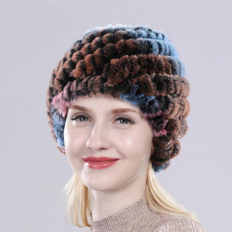 Hot Sale Russian Lady Natural Real Rex Rabbit Fur Hats Women Knitted Outdoor Rex Rabbit Fur Hat New Warm Real Fur Caps