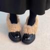 Coarse heel winter warm waterproof cotton shoes women's retro versatile fluffy shoes piled thick one pedal high heel square head single shoes