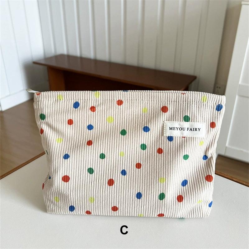Corduroy Travel Makeup Bag with Bow Pattern, Cosmetic Bag for Purse Organizer, Toiletry Bag with Zipper for Travel Essentials