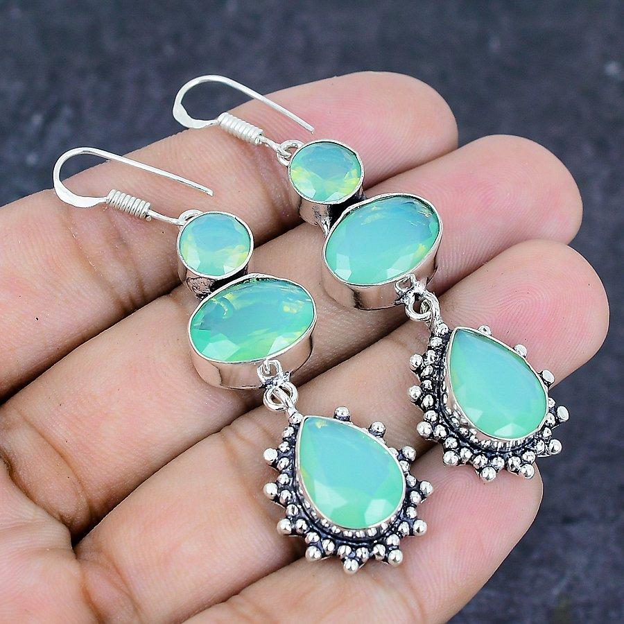 Ohnivý opál drahokam 925 sterlingové stříbro náušnice 2,56"