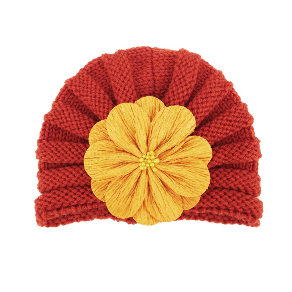European & American Children's Knitted Woolen Hat with Flower - Warm Baby Hat for Autumn & Winter