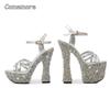 Fashion Sexy 14/18CM Super High Heel Sandals for Women's Dancing Shoes Ankle Strap Crystal Platform Nighclub Dress Sandals Size 34-43
