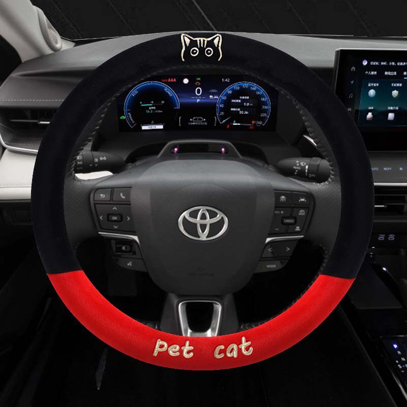 

Toyota Harrier/Asian Lion/Corolla/Izoa Special Plush Cotton Car Steering Wheel Cover Winter Version for Warmth Toyota Exclusive - Pet Plush - Rafi Red - Round