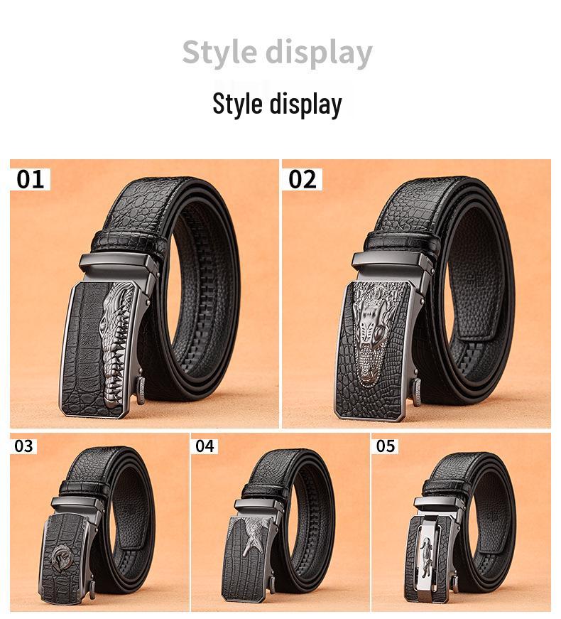 Men's Crocodile Pattern Cowhide Belt with Alloy Automatic Buckle - Versatile and Casual.