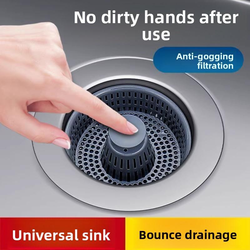 

3 in 1 Pop Up ABS Silver Plated Sink Kitchen Filter Sink Strainer Drain Basket Stopping Blockage Bouncing Core Leak-proof Plug