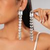 Light Luxury Acrylic Diamond-encrusted Rectangular Tassel Silver Needle Earrings Fashionable Long Temperament Earrings