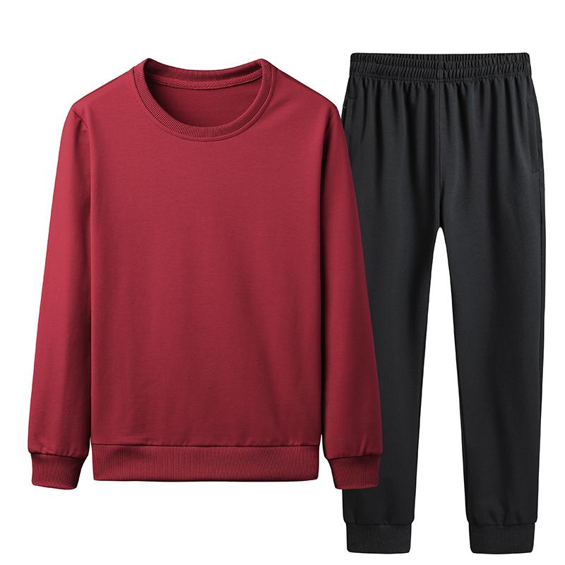Traje grande de algodón para hombre, ropa deportiva de dos piezas de Color sólido, ropa informal pública, suéter de cuello redondo, pantalones