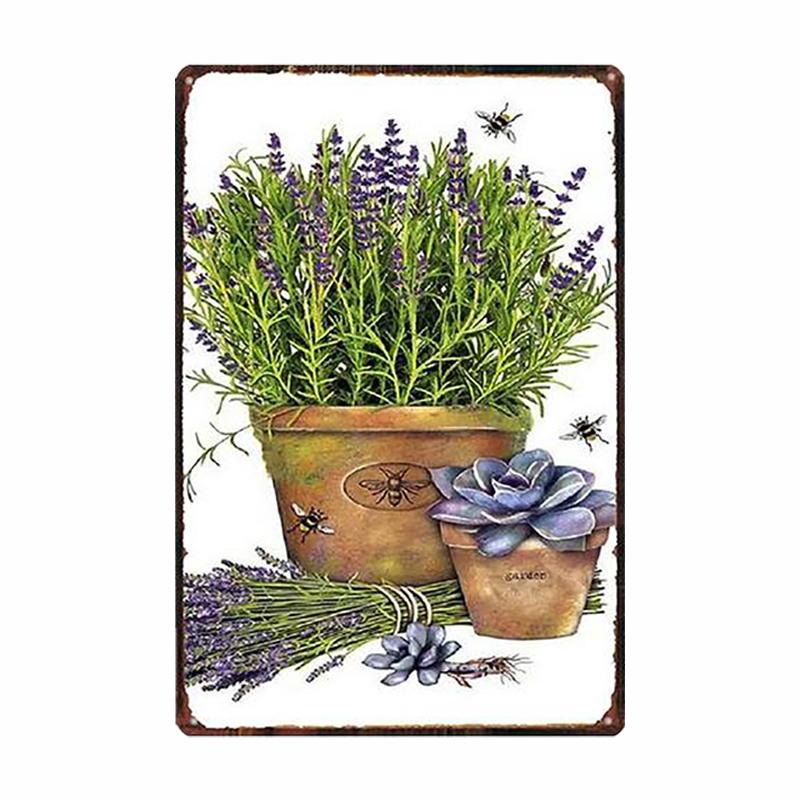 Lavender Metal Plate Flower Farmhouse Tin Signs Plaque Vintage Wall Art Poster Home Garden Decor 20x30cm