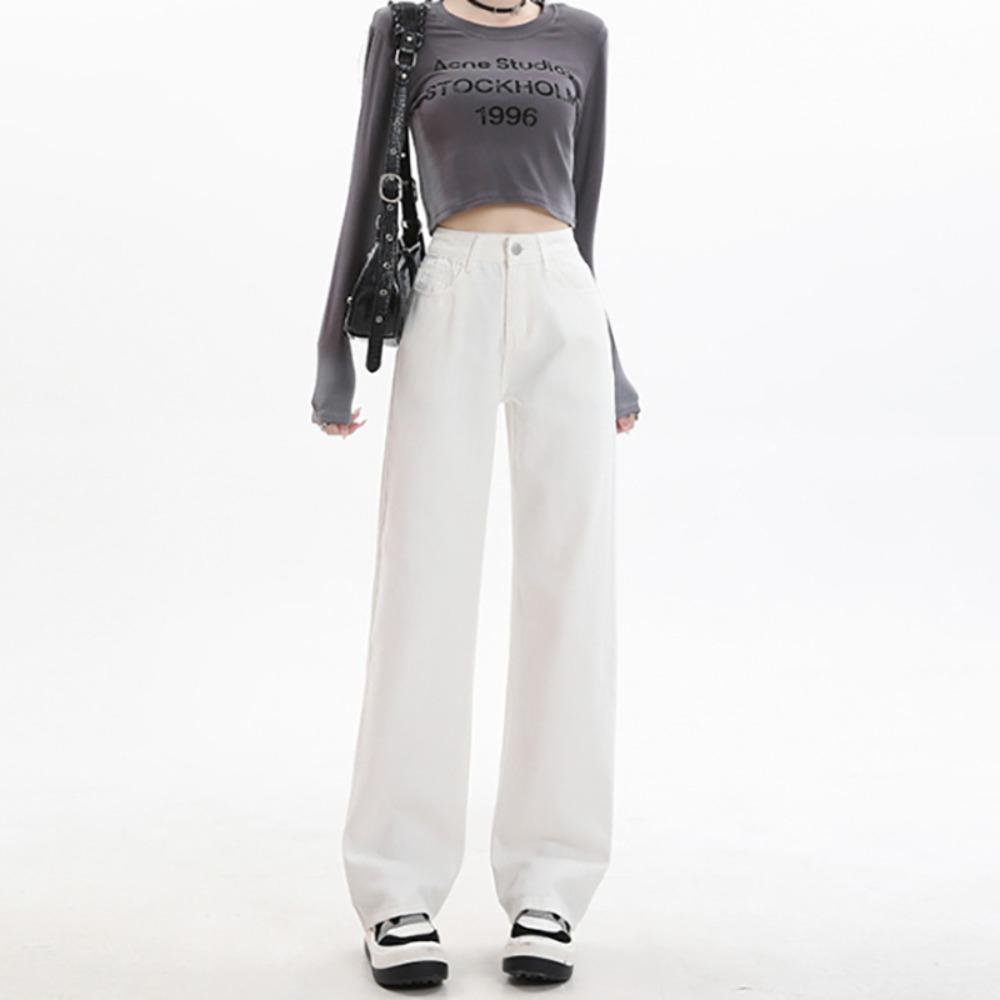 Autumn Straight-leg Pants Women's Versatile Simple Fashion, Thin and Tall Commuting Temperament Wide-leg Straight Jeans Tide