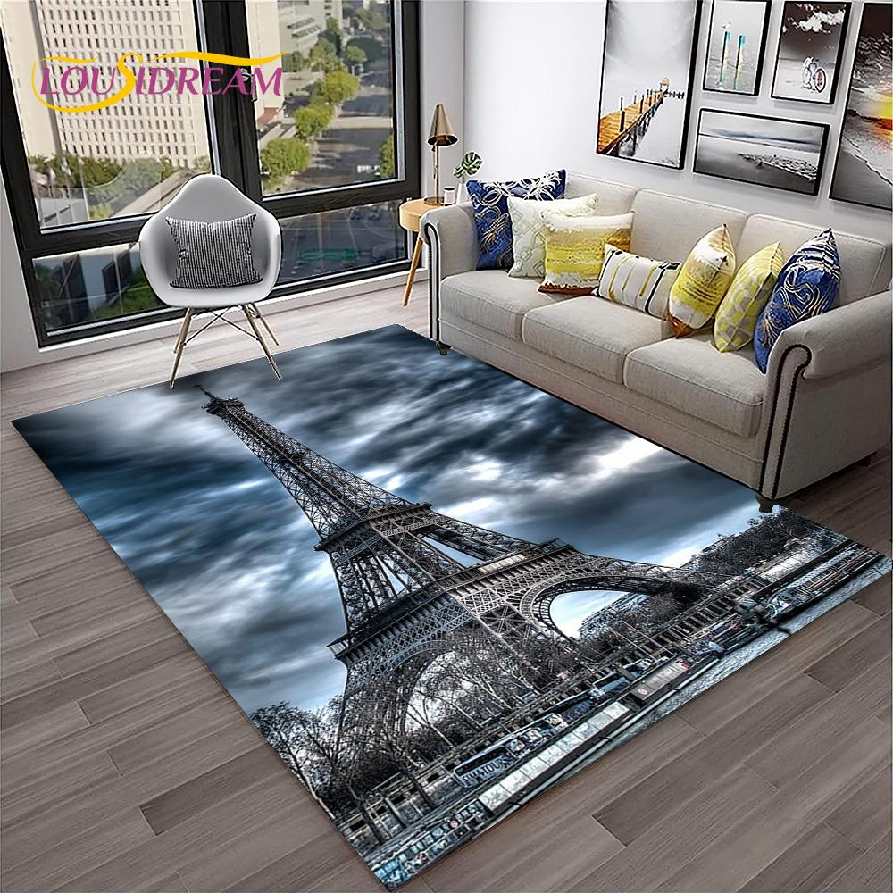 France Paris Eiffel Tower Retro Carpet Rug for Home Living Room Bedroom Sofa Doormat Decor,Kids Play Area Rug Non-slip Floor Mat