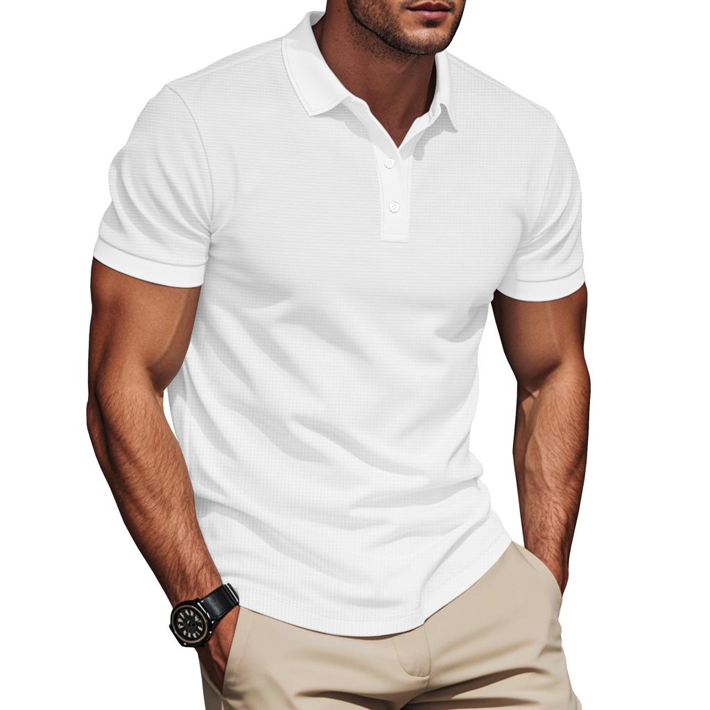 American Summer Men's Solid Color Lapel Comfortable Breathable Fashion Color Matching Short Sleeves
