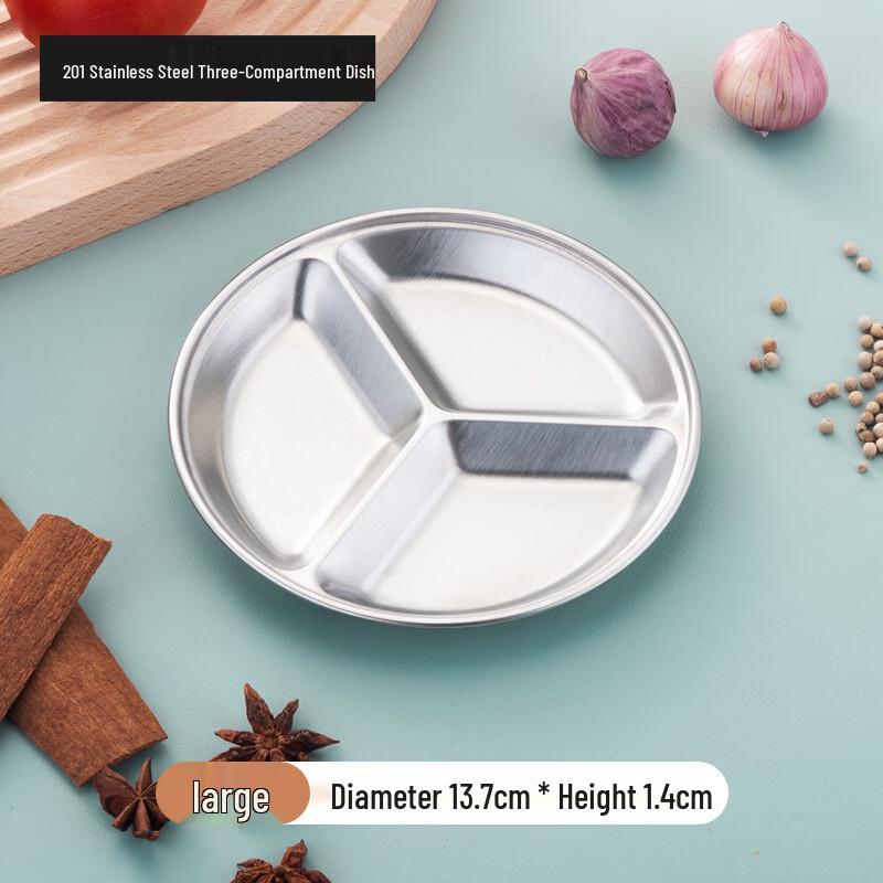 Hanyou Stainless Steel Round 3-Compartment Condiment Dish