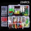 234pcs Fishing Tackle Set Fishing Minnow Popper Lures Baits Crankbait Jig Hooks Sinker Weight Barrel Swivels with Free