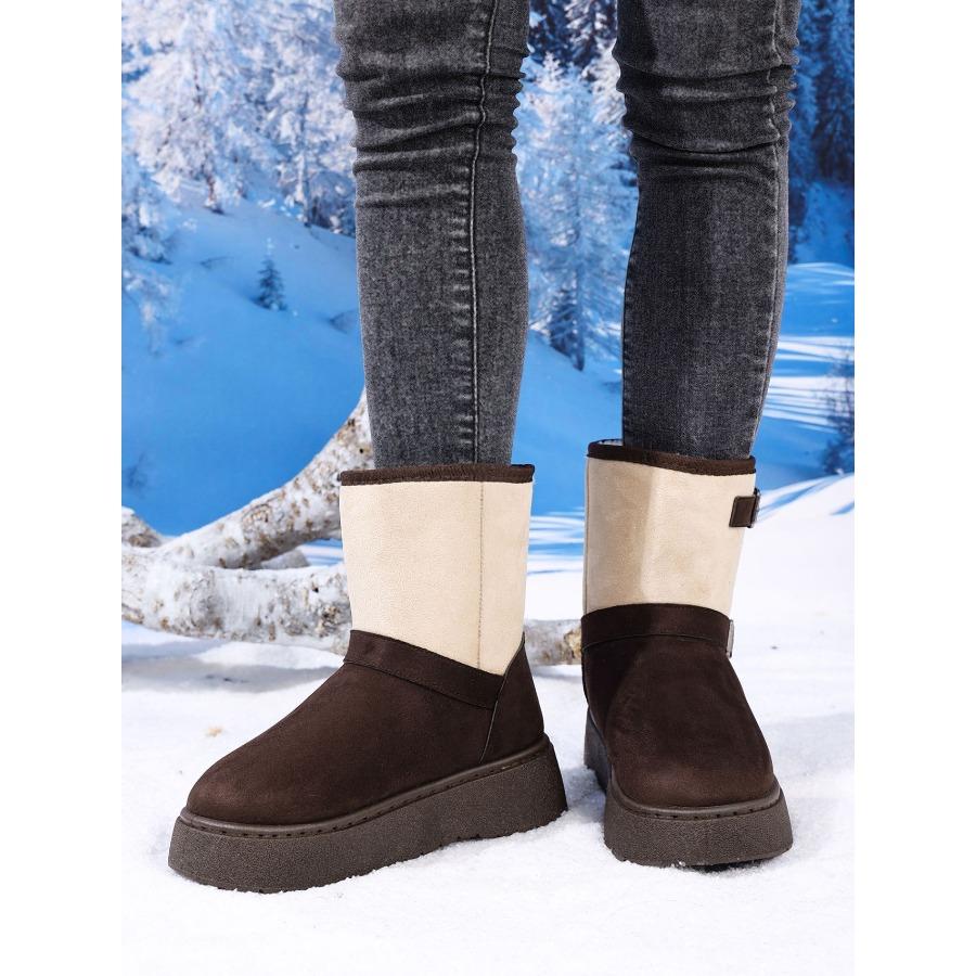 2025 Winter New Arrival Plus Size Warm Fashionable Color-Block Minimalist Slip-On Snow Boots